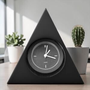 Vintage Triangle Desk Clock Black Geometric Shelf Clock Quartz Minimalist Decor